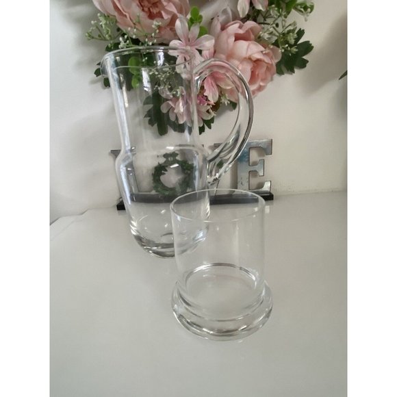 Bedside Water Decanter Clear Glass Handled Carafe with Inside Glass 7 1/4" MCM - Picture 2 of 16